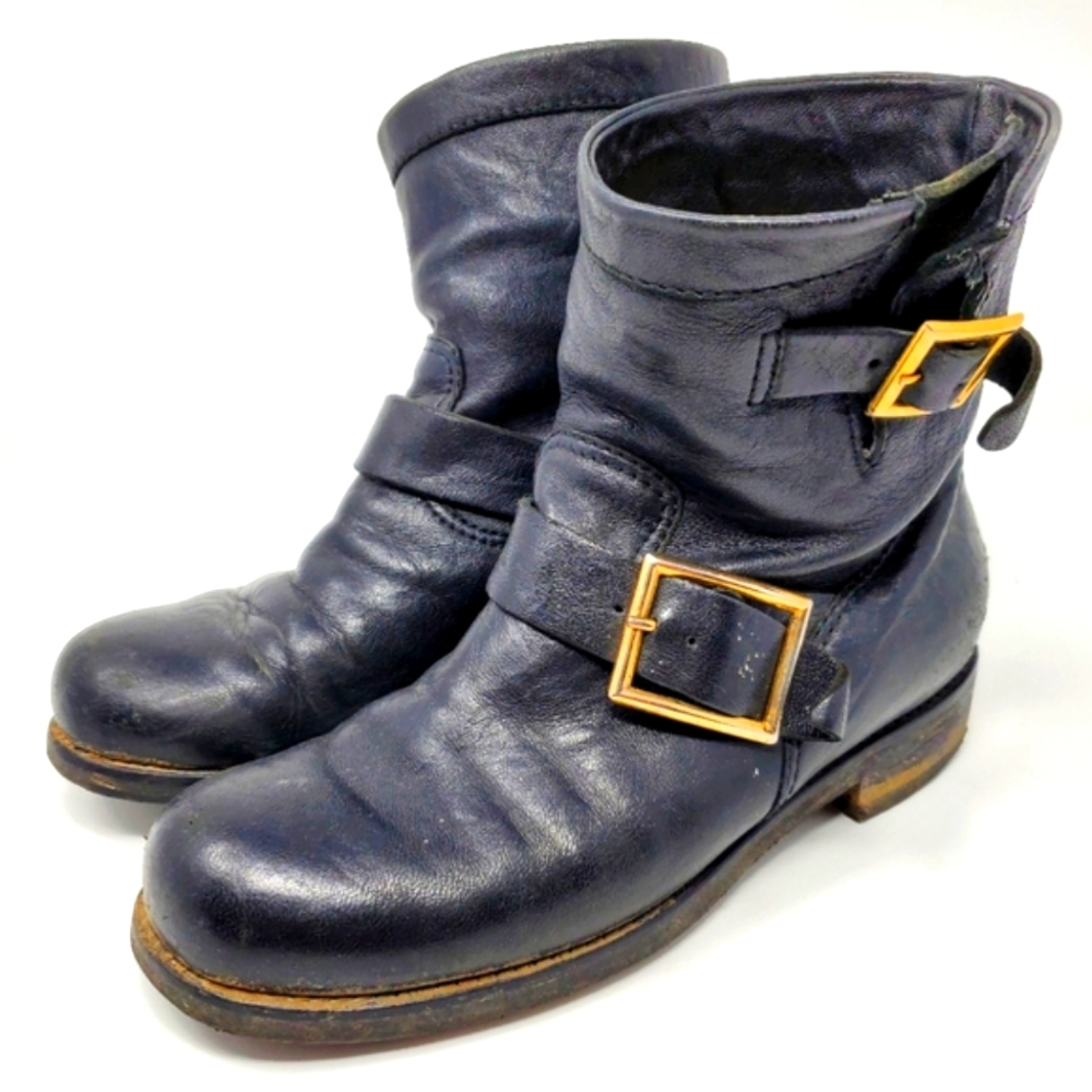 Jimmy Choo Black Leather Moto Boots